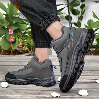 LEIJOP Men'S & Women'S Winter Snow Boots - Thermal Insulated Low-Top Hiking Boots with TPR Sole, Lace-Up Closure, All-Terrain Traction - Cold Weather Outdoor Boots for, Snowshoeing, Ice, And Rocky Terrain - Warm & Durable Pu/