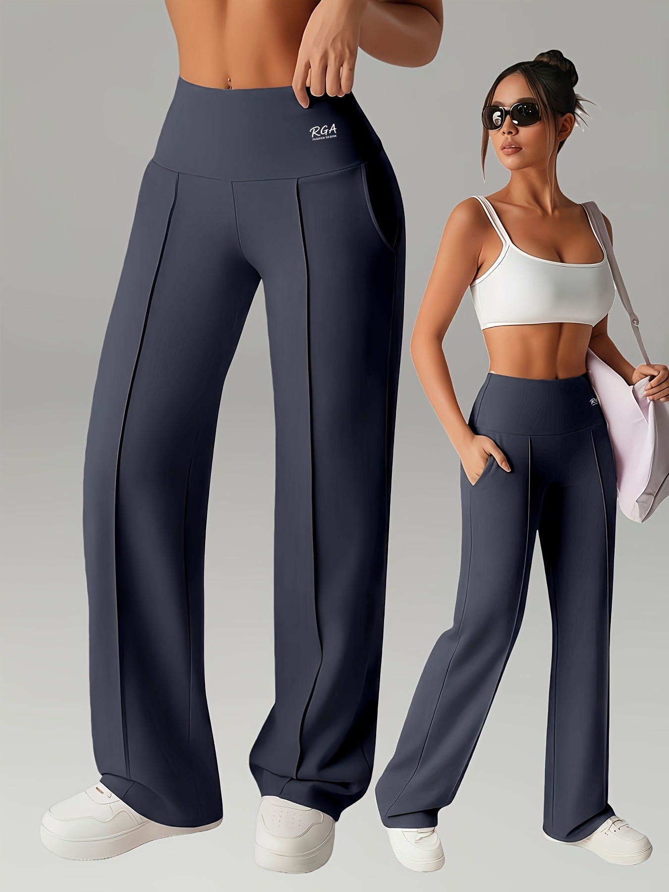 Women's High-Waisted Straight-Leg Casual Pants with Elastic Waist