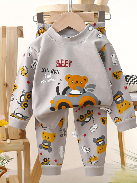 Girls' Casual Cotton Autumn Winter Animal Print Set