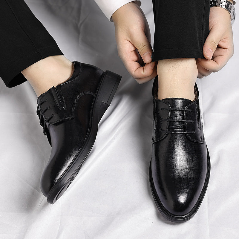 Men'S Winter Warm Business Dress Shoes - Thickened Lining & Non-Slip Rubber Sole, Low-Top Oxford Lace-Up Shoes with Cushioned Insole, Lightweight & Wear-resistant For Cold Weather, Weddings, Formal Events - Elegant Design, Cl