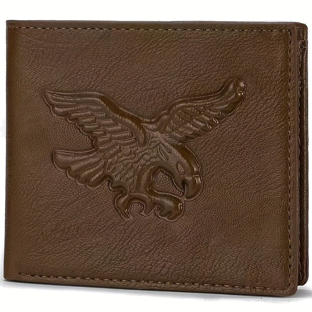 Men'S Short Horizontal Vintage Wallet with Embossed Design And Eagle Coin Pouch