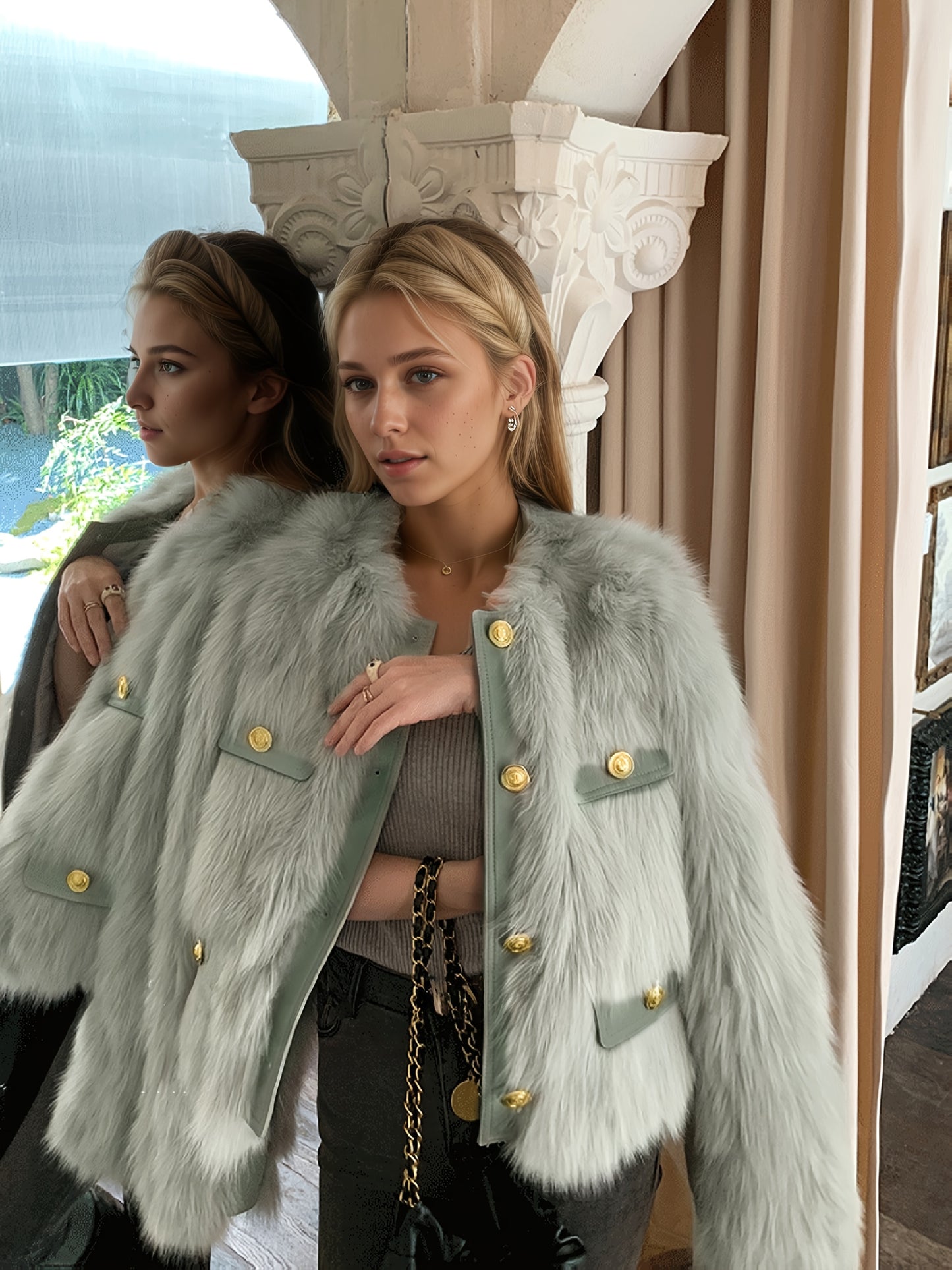 Women'S Elegant Faux Fur Coat - Chic Long Sleeve, Button-Up Front, Loose Fit, Solid Color, Perfect for Fall/Winter Casual Outings, Stylish Outerwear | Chic Long Sleeve | Sleek Design, Fur Coat For Women Winter, Fur Coat Women