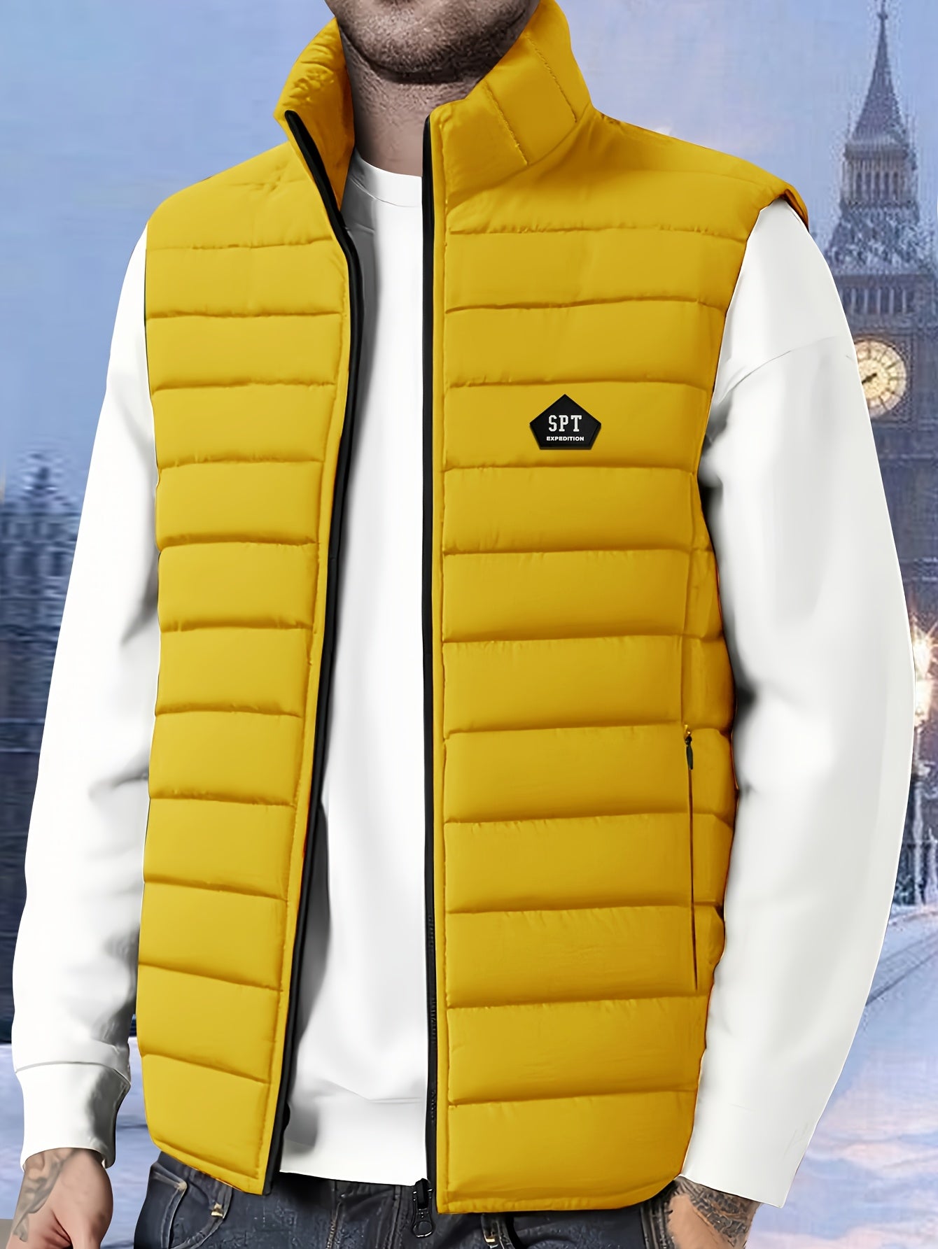 Men's Lightweight Sleeveless Vest with Stand Collar for Fall/Winter