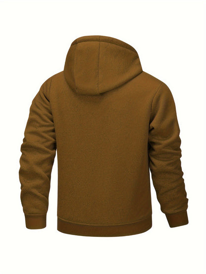 1pc Men'S Casual Style Hooded Jacket, Thick Fleece Lined, Warm