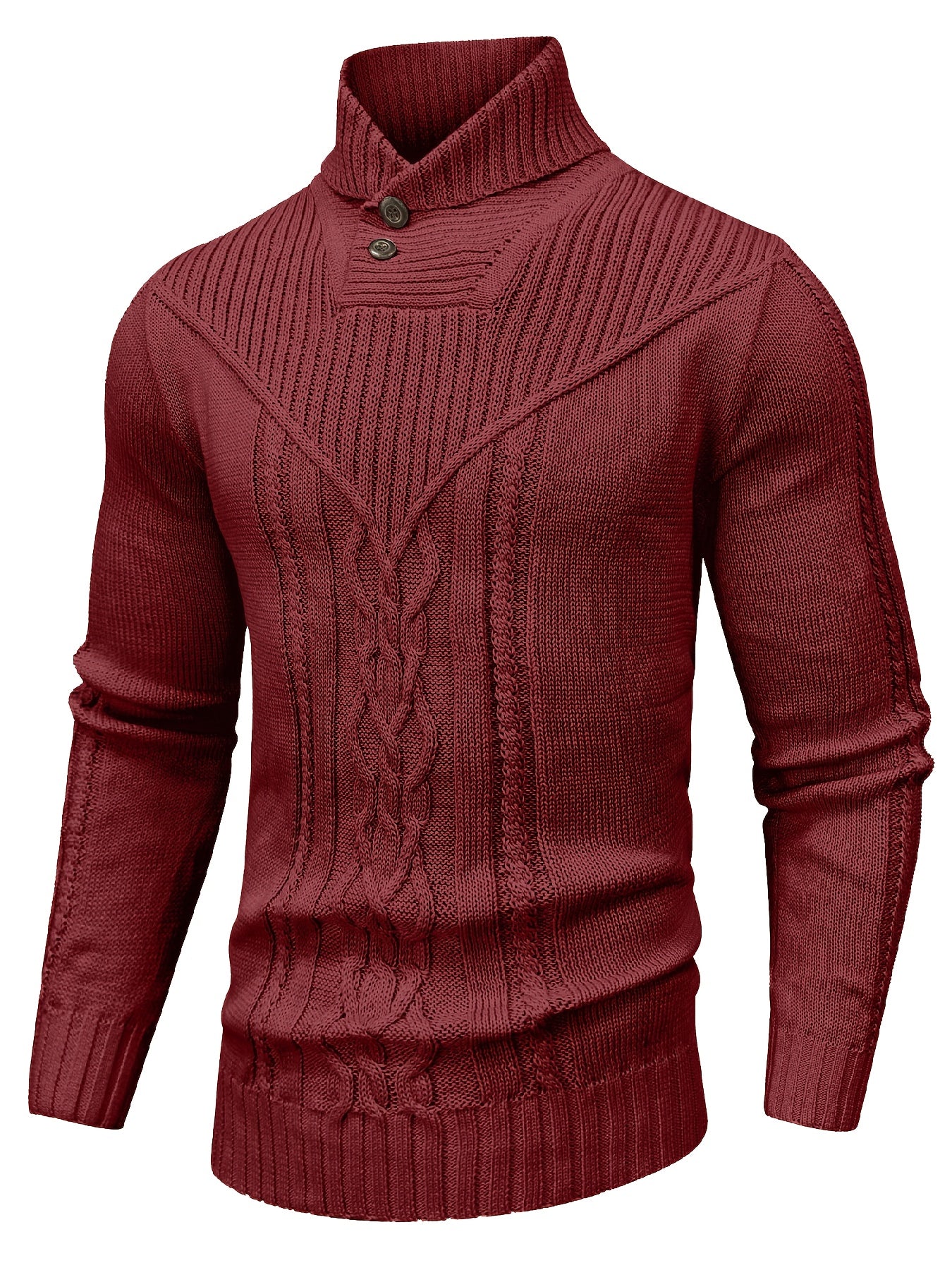 Men's High Collar Warm Knit Sweater - Stretchy Fashion Ribbed Pullover, Elegant Gentleman Cardigan