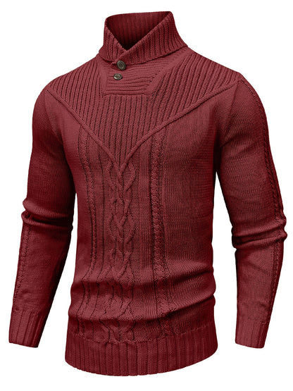 Men's High Collar Warm Knit Sweater - Stretchy Fashion Ribbed Pullover, Elegant Gentleman Cardigan
