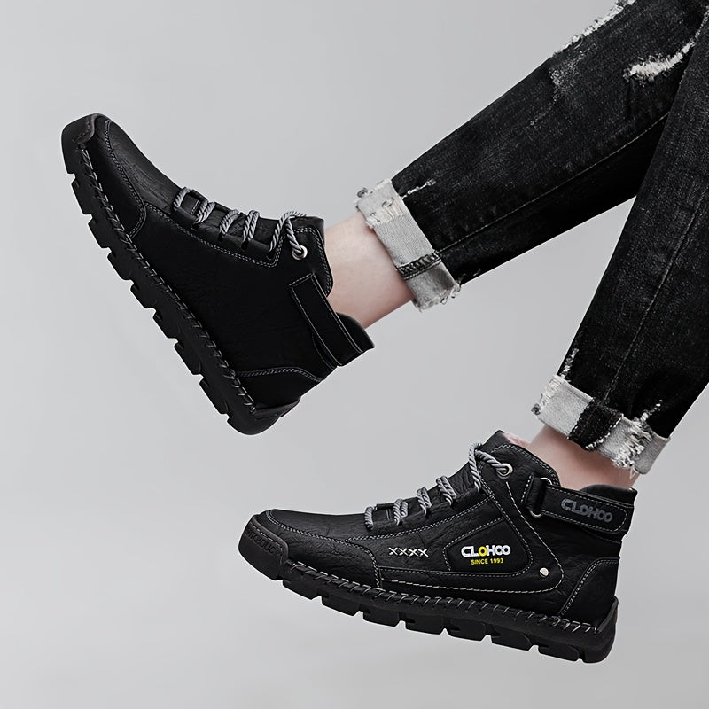 Men's Warm Lined Chukka Boots Lace-Up Rubber Sole Winter Shoes