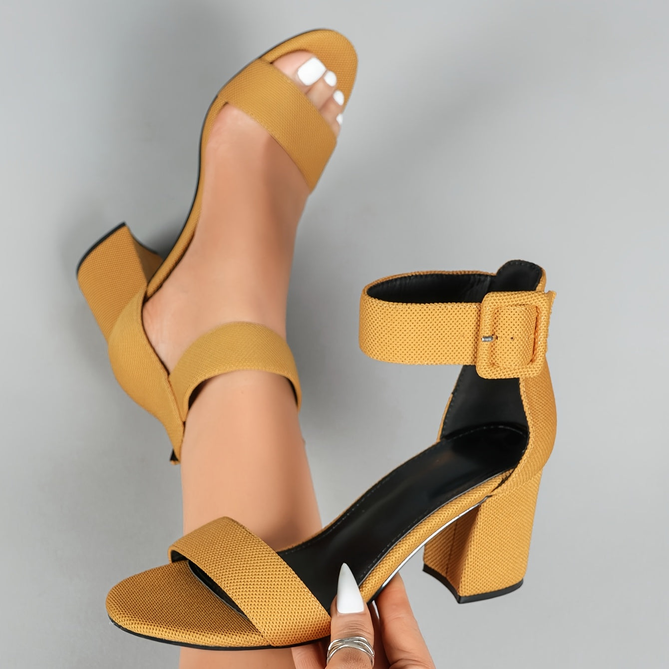 Women's Open Toe High Block Heel Sandals with Adjustable Ankle Strap