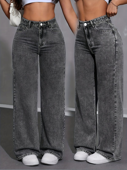 Women’s High-Waisted Straight-Leg Jeans with Stretchy Fit