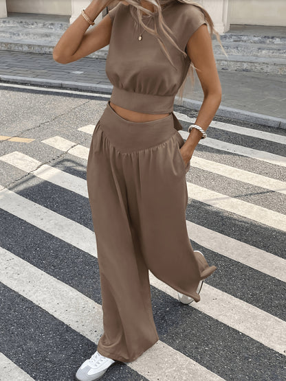 Women’s Spring Summer Casual Solid Color Cat Ear Top & Pants Set