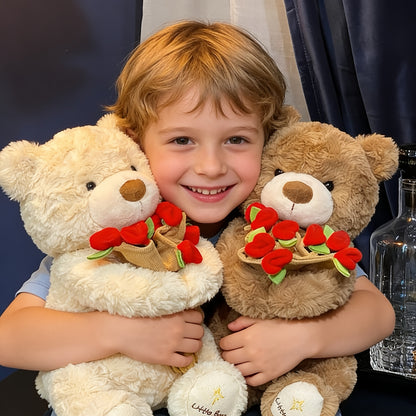 29.97cm Adorable Plush Bear with Hat & Rose - Soft / Stuffed Toy Suitable for Christmas, Gifts for,, Cuddly Companion for Bedtime & Decor