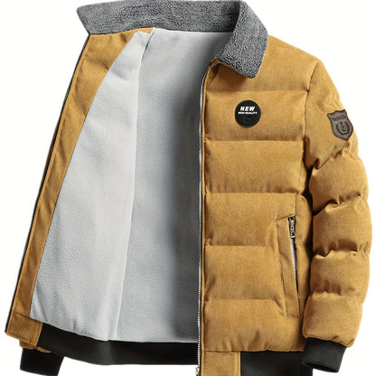 Men'S Heavyweight Winter Coat - Thick Insulated Jacket with Zipper Closure, Formal & Casual Outerwear for Cold Weather, Travel, Everyday - Black/Tan, Polyester Lining, Non-Stretch Fabric, Travel Clothing, Classic Design, Dura