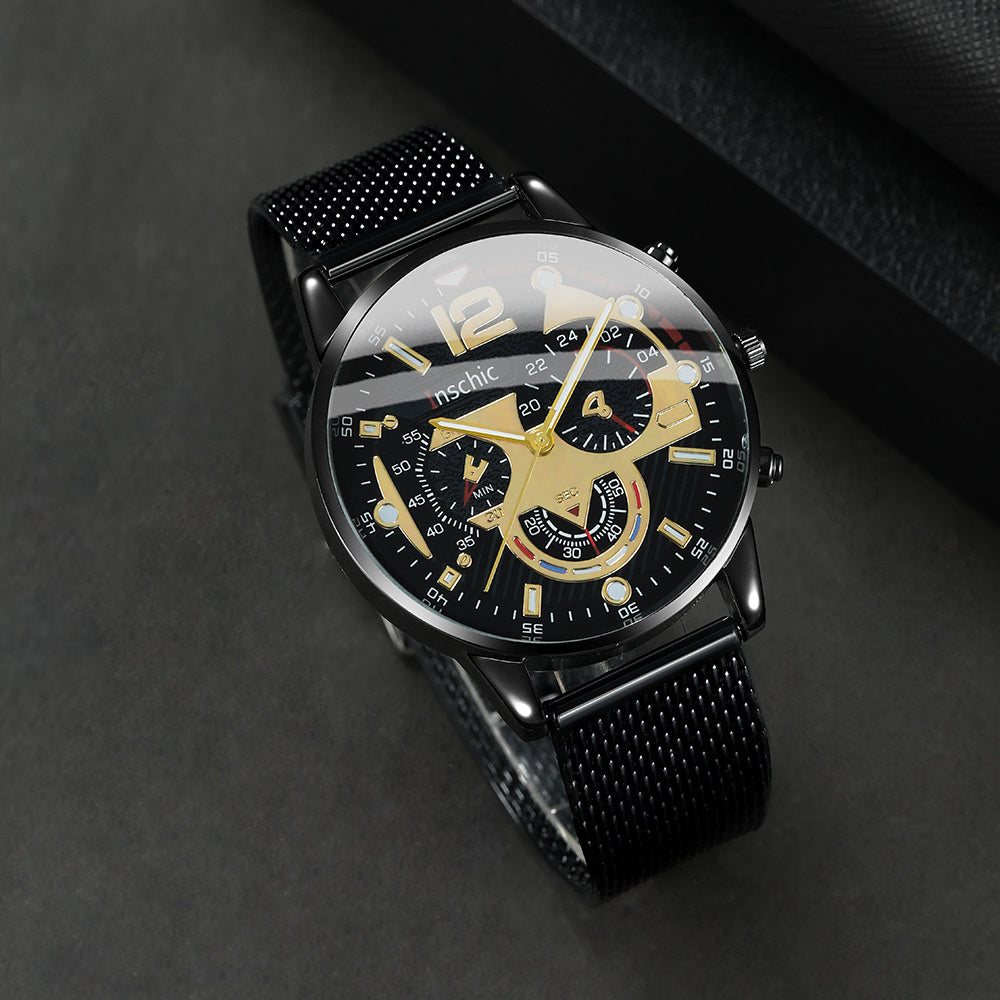 Business Casual Men's Quartz Watch and Bracelet Set - Minimalist Accessory, Perfect Gift for Him