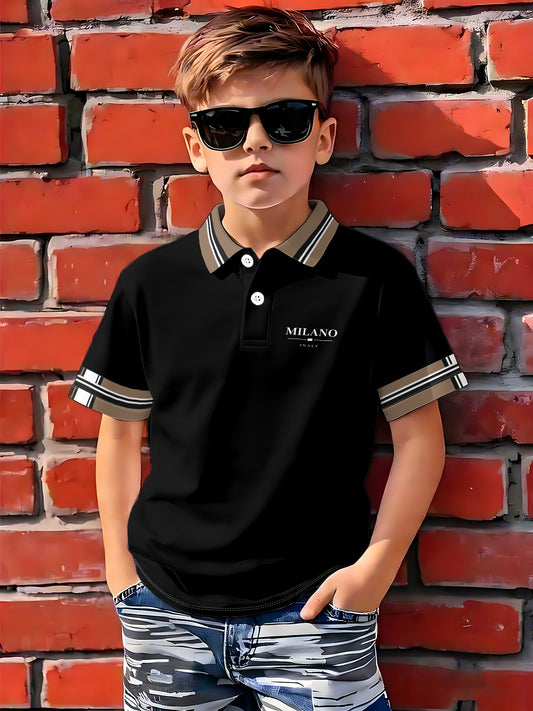 Boys' Summer Breathable Polyester Polo Shirt Casual Style