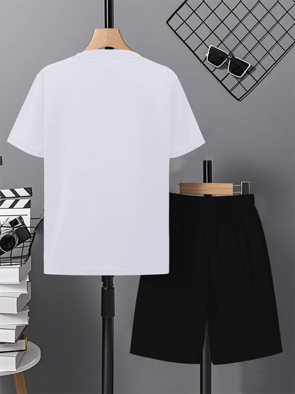 Boys' Casual Short Sleeve & Shorts Set with Geometric Print