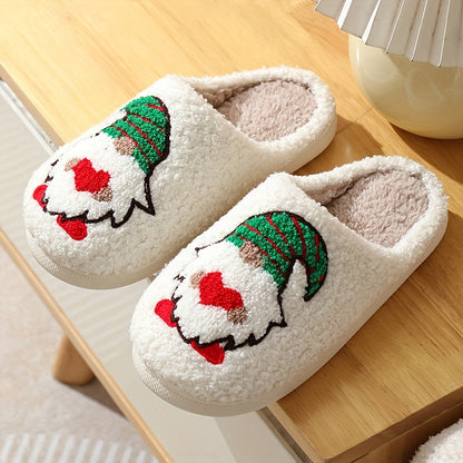 Men'S & Women'S Plush Slippers - Cute Santa Hat & Reindeer Design with Red & Green Stripes, Soft Plush Lining & TPR Sole - Cozy Winter House Shoes for Christmas, Holiday Parties - Lightweight Comfortable Indoor/outdoor Footwe