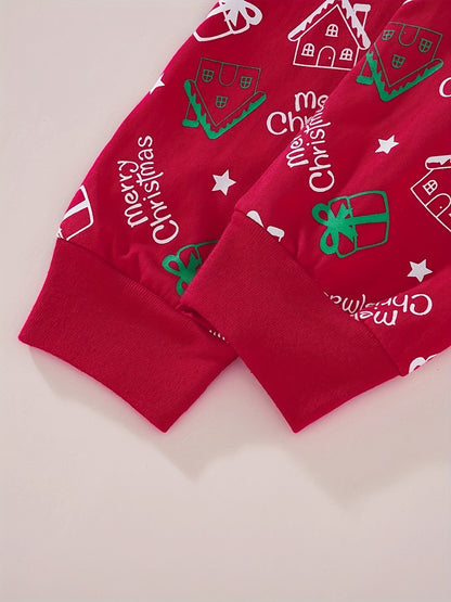 Christmas Set Pajamas Boys and Girls Red Father Christmas Cotton Flame Retardant Suit Christmas Gift Sleigh Car Red Pajama Set Loungewear Two Pieces