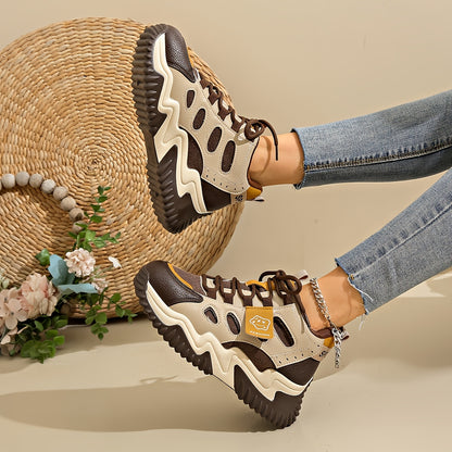 1 Pair Women'S Mid-Top Casual Sneakers, Fashion Mesh Design, Lace-Up Closure, Fabric Upper  Lining, Faux Sole, Textile Insole - Spring Season Footwear