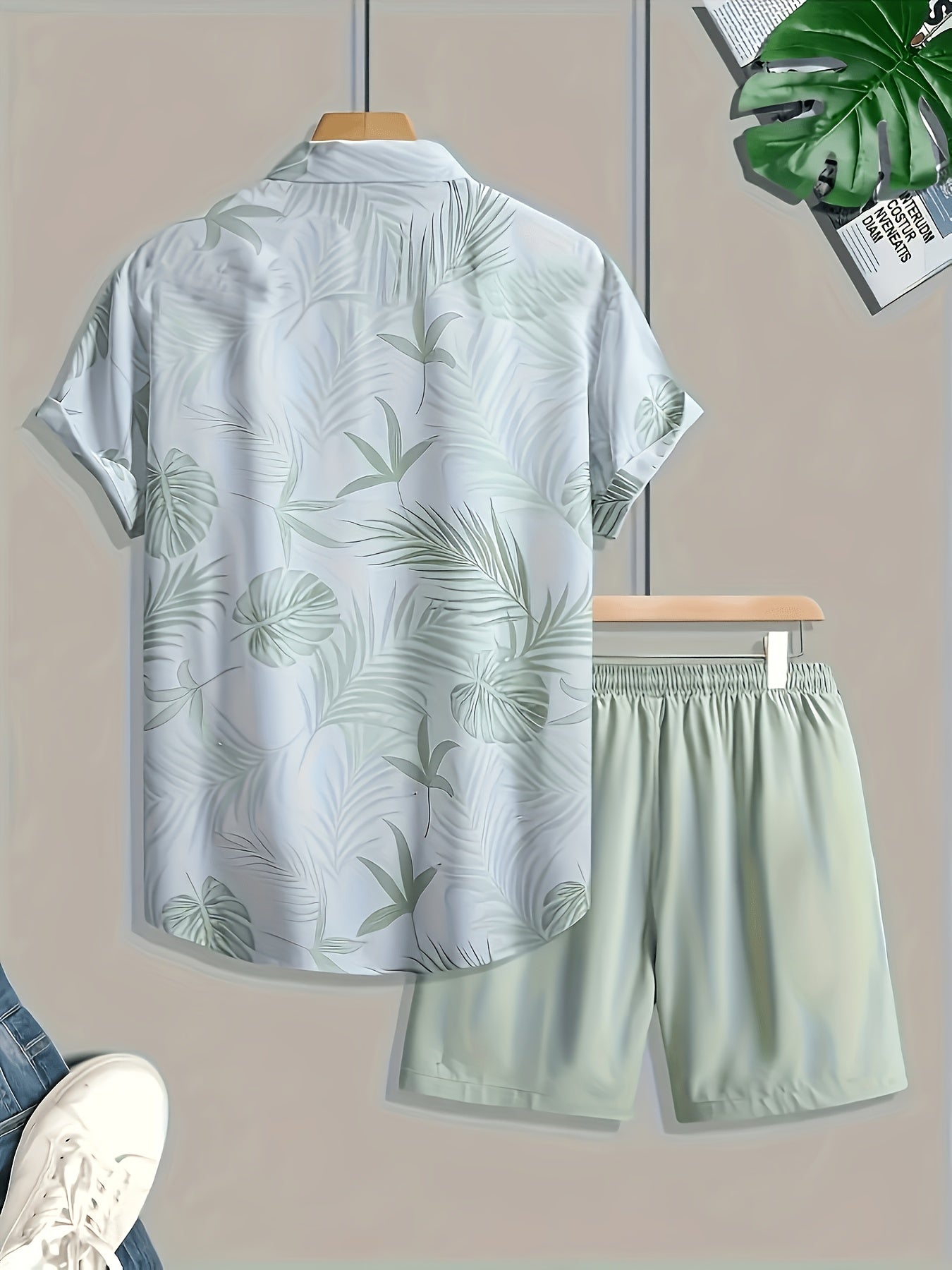 Men's Casual Summer 3D Print Lapel Shirt and Drawstring Shorts Set