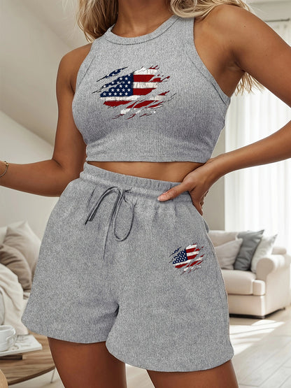 Women's Casual Two-Piece Set with English Print & Slanted Pockets