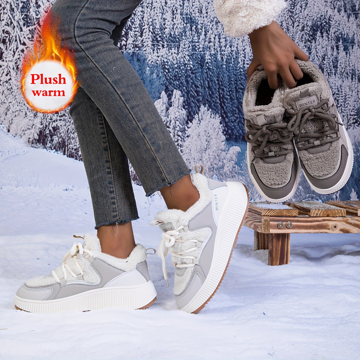 Women'S Cozy Fleece-Lined Low-Top Ankle Boots - Warm, Stylish, and Comfortable for All Seasons, Casual Lace-Up Design with Thick Rubber Sole, Beige, Casual Footwear | Stylish Ankle Boots | Plush Lined Interior