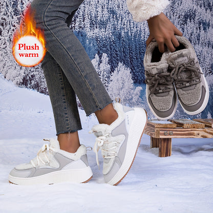 Women'S Cozy Fleece-Lined Low-Top Ankle Boots - Warm, Stylish, and Comfortable for All Seasons, Casual Lace-Up Design with Thick Rubber Sole, Beige, Casual Footwear | Stylish Ankle Boots | Plush Lined Interior