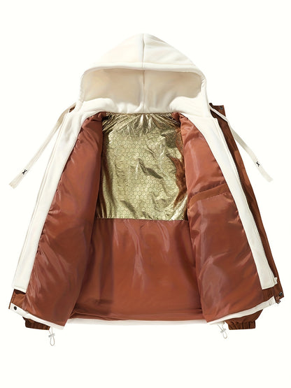 Women'S Light Blue Hooded Puffer Jacket - Cozy Fleece-Lined Winter Coat with Drawstring Hood, Casual Style for Cold Weather, Winter Coat