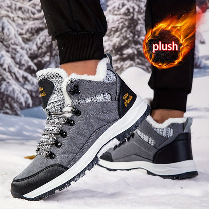 Men'S Heavy-Duty Winter Snow Boots - Thick-Soled Short Boots with Plush Lining & Non-Slip TPR Sole, Mid-Calf Hiking & Climbing Shoes for Ice Climbing, Snowshoeing & Outdoor Adventures, Winter Boots, Hiking Footwear, Sporty De