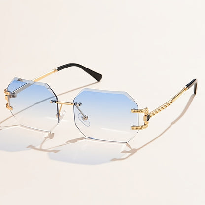 1 Pair Y2K-Inspired Rimless Fashion Glasses - Blue & Golden Frameless Eyewear with Polycarbonate Lenses, Lightweight Durable Design for Men & Women, Casual Streetwear, Parties, Holidays & Everyday Fashion Accessories, Party E