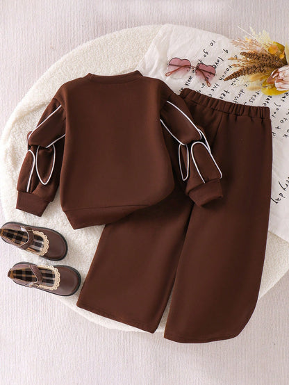 Girls' Autumn/Winter Sweatshirt & Wide-Leg Pants Set