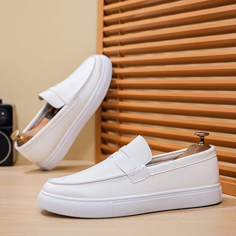 Men's White PU Loafers Casual Slip-On All-Season Sneakers