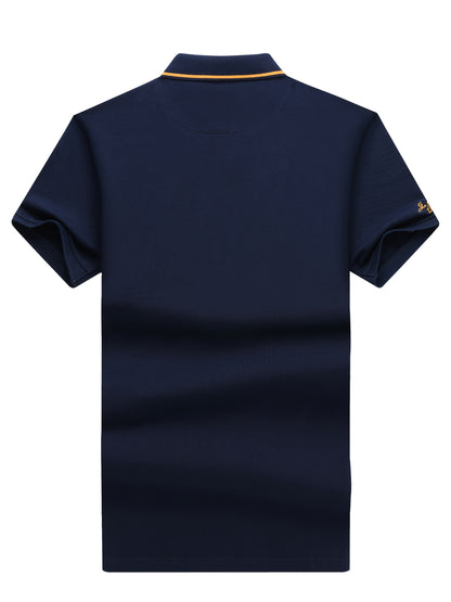 Men's Turn- Collar 95% Cotton 5 Spandex Embroidered T-Sshirt Short Sleeve Comfortable Breathability - ayq
