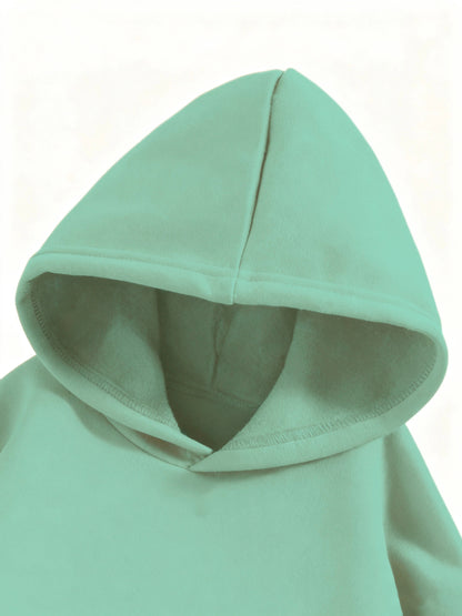 Boys' 2026 New Year Hooded Sweatshirt - Hello 2026 Happy New Year Lettering, Mint Green with Golden Accents, Loose Fit Long Sleeve Pullover for Boys