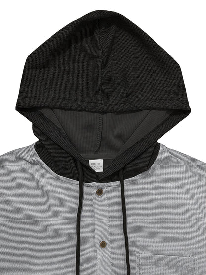 Men'S Lightweight Hooded Cardigan - Long Sleeve Sweater Jacket, Button-Front Closure, Light Grey Casual Outerwear for Office, Casual Attire - Breathable Fall/Spring Layering Essential, Sweater Cardigan, Waffle Texture, Durabl