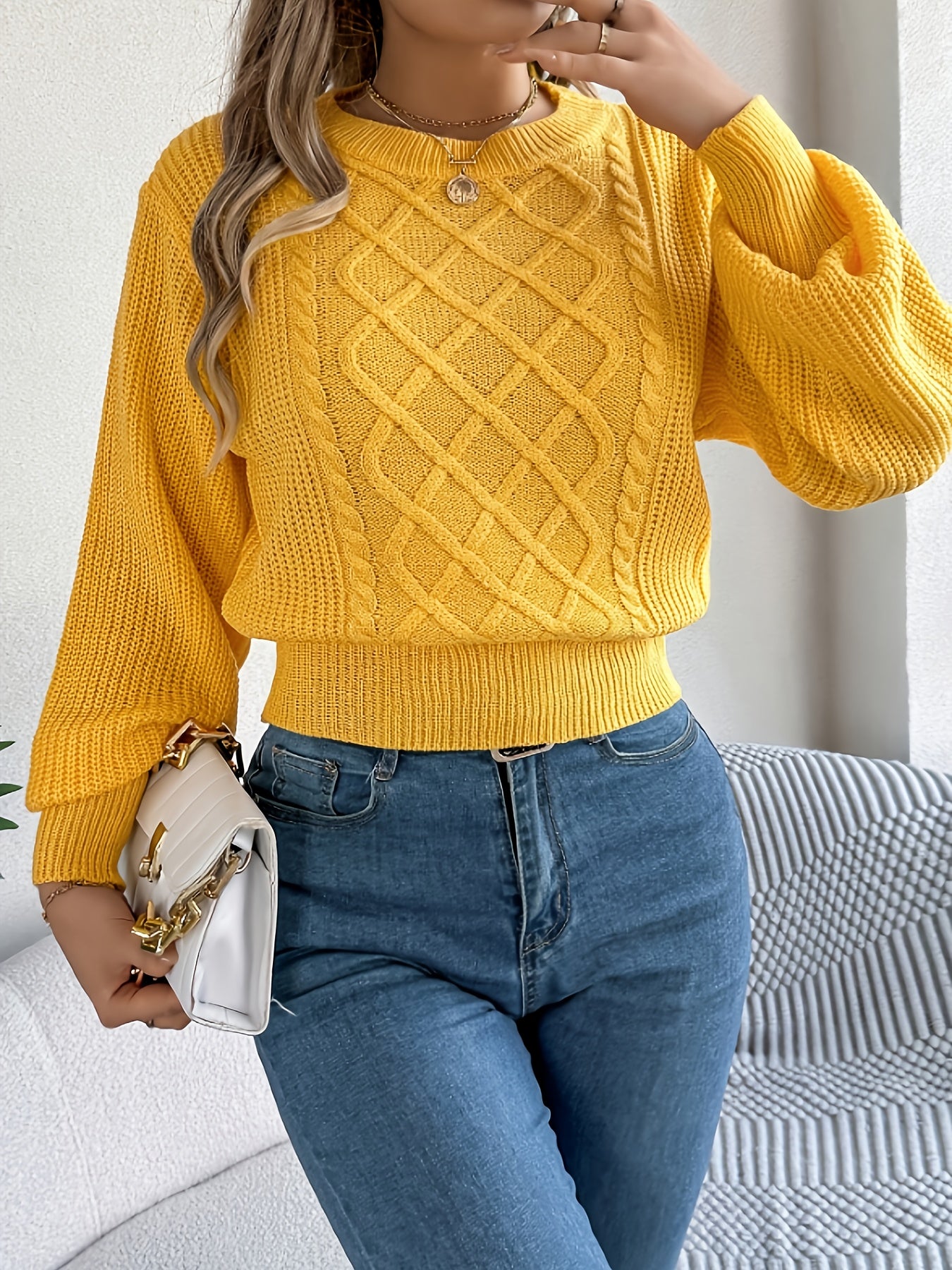 Women'S Elegant Round Neck Sweater - Soft Long Sleeve Pullover, Chic Office to Party Outfit, Cozy Fall Winter Sweater for Everyday & Formal Events