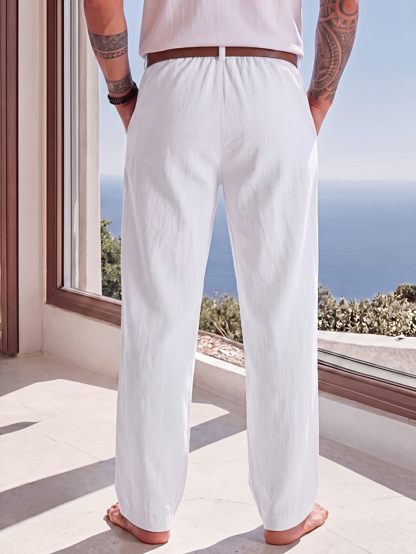 Men's Casual Linen Trousers for Spring and Fall, Straight Fit