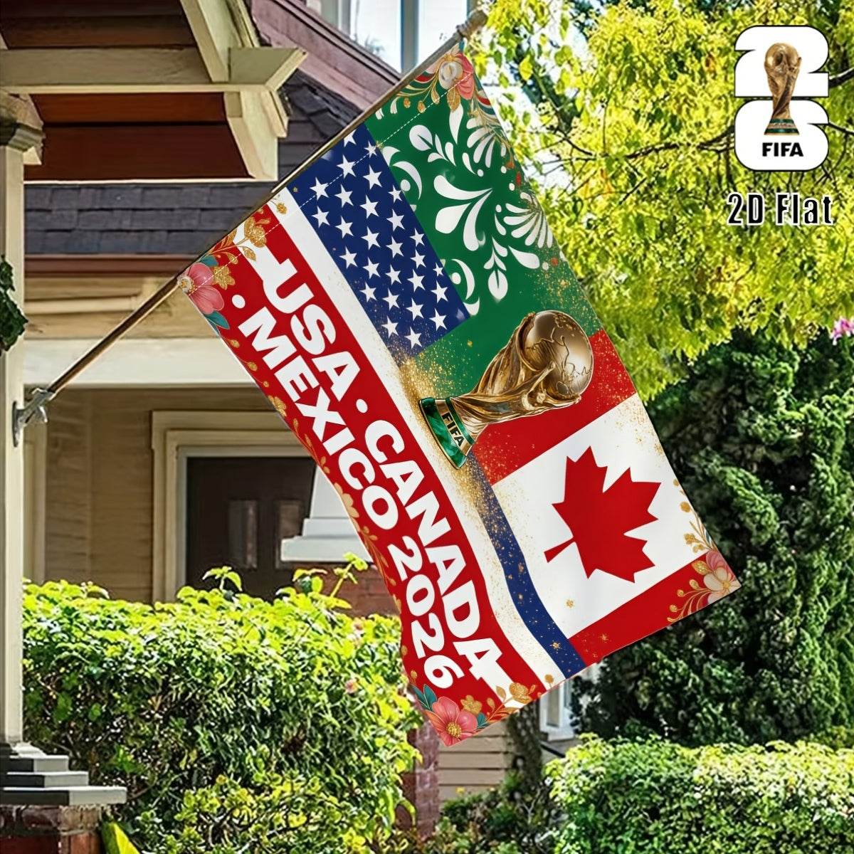 FIFA World Cup 2026 USA-Canada-Mexico Linen Flag for Outdoor Decor