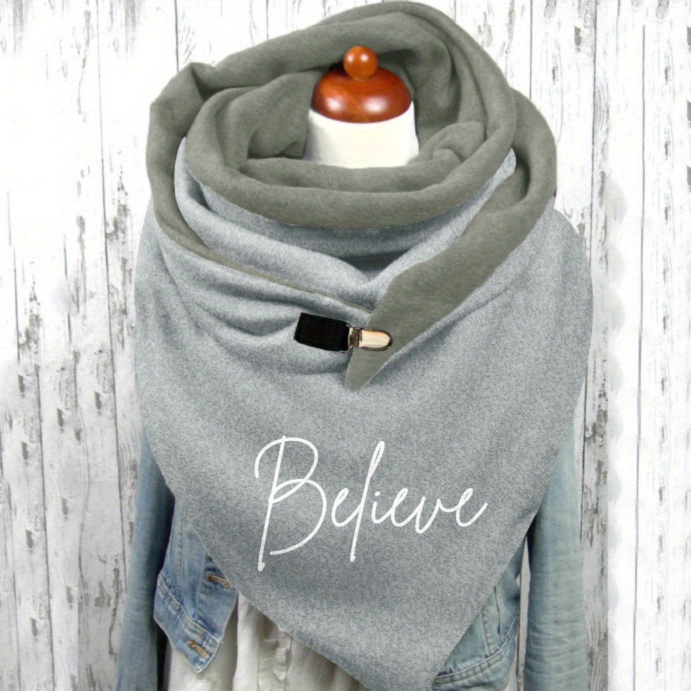Women'S Christmas Letter Printed Neck Warmer - Soft Stretchy Polyester-Spandex Blend, Elastic Fit Windproof Cold-Proof Scarf with "Believe" Design, Machine Washable Casual Winter Accessory for Outdoor Activities, Christmas Sc