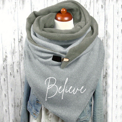 Women'S Christmas Letter Printed Neck Warmer - Soft Stretchy Polyester-Spandex Blend, Elastic Fit Windproof Cold-Proof Scarf with "Believe" Design, Machine Washable Casual Winter Accessory for Outdoor Activities, Christmas Sc