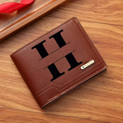 1pc Men's Business Style Faux Leather Wallet, Customizable Text and Initials, Solid Color Faux Leather with Contrast Accents, Compact Short Bifold Design for Easy Carrying - Perfect Birthday Gift for Boyfriend and Father, Per