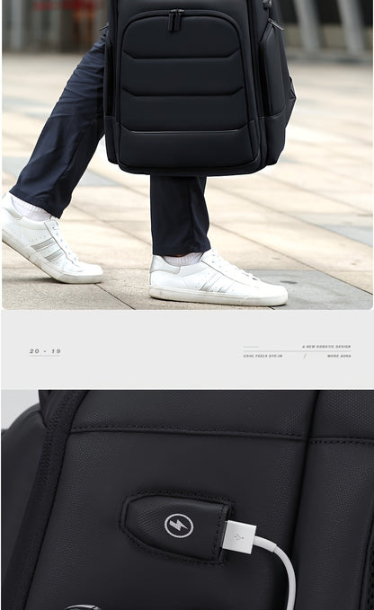 FENRUIEN Men'S Large Capacity Expandable Backpack with USB Charging, 39.62cm Laptop Bag, Durable Oxford Fabric, Multiple Compartments for Travel and Business Use, Travel Backpack   Minimalist Backpack   Durable Zippers, Lapto