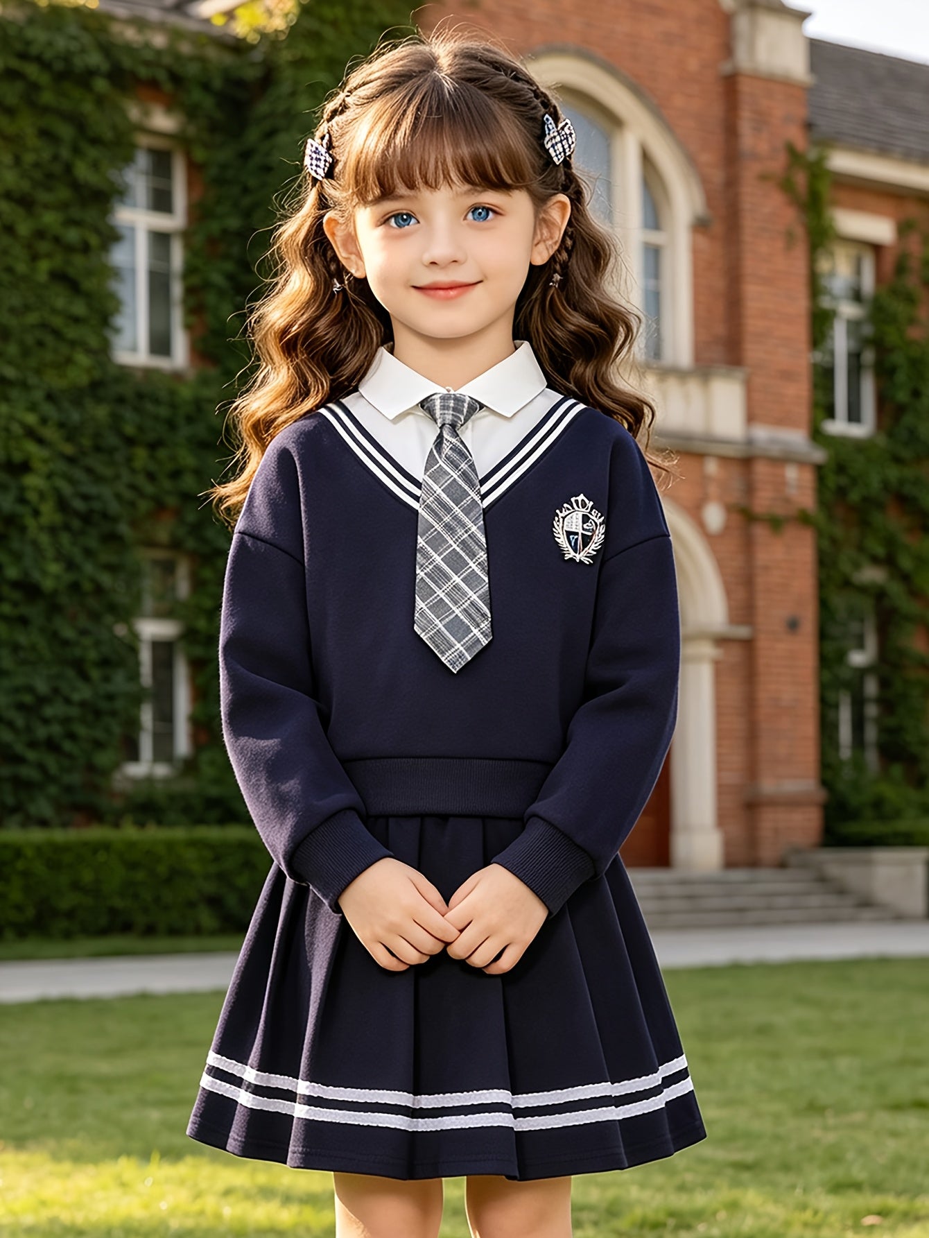 Teen Girls Preppy Two-Piece Set: Loose Sweatshirt & Pleated Skirt