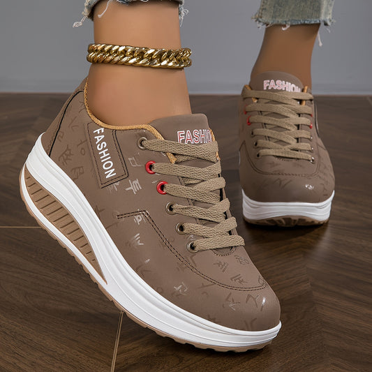 Women's Fashion Sneakers - Low-Top Lace-Up Casual Shoes with Synthetic Cover Upper, Breathable Fabric Lining  MD Cushioned Sole for All-Day Comfort - All-Season Versatile Wear, Everyday Comfort Footwear, Sleek Shoe Design, S