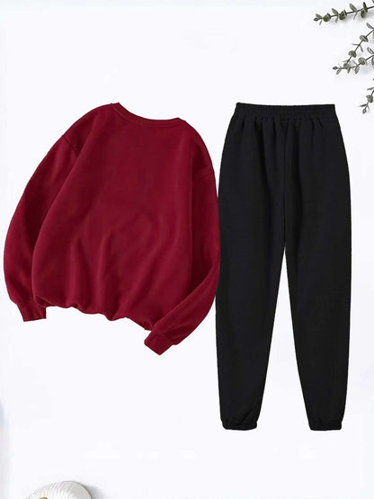 Women'S Sparkling Bow Print Sweatshirt and Pants Set - Casual Long Sleeve Pullover with Glittery Bow Design, Black and Gray, Perfect for Casual Attire, Casual Wear|Sparkling Bow Design|Stretchy Fabric