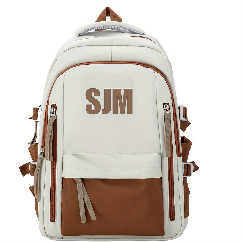 Stylish Unisex Nylon Backpack - Durable Casual Travel  School Bag with Adjustable Straps, White  Blue Design, Lightweight and Spacious for Everyday Use, School Backpack   Contrast Strap Design   Polyester Lined, Travel Back