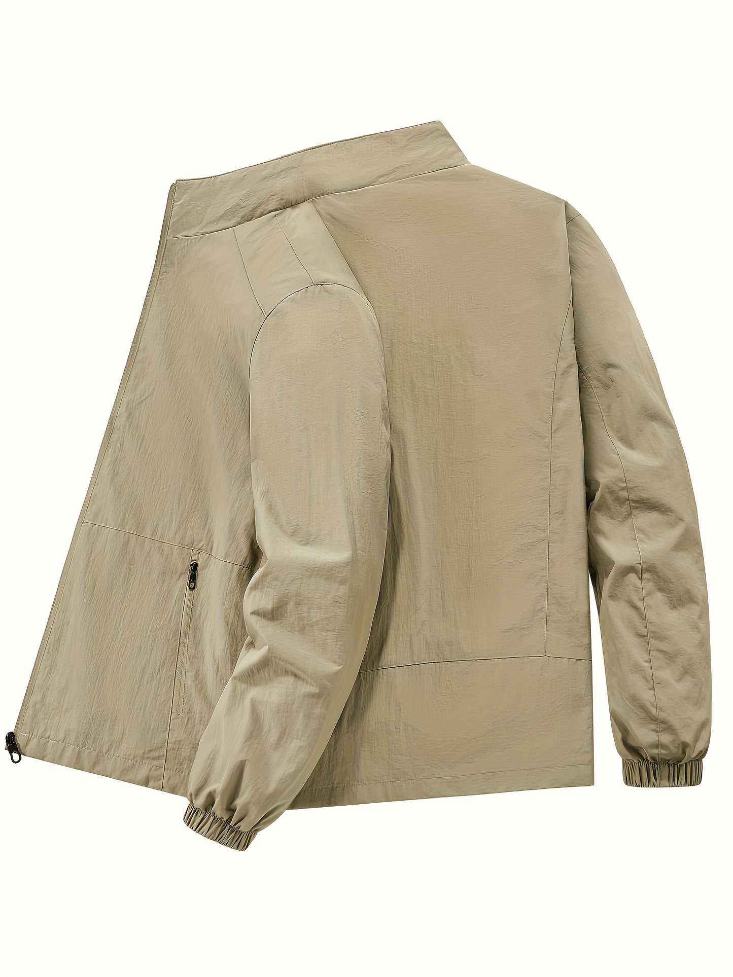 Men'S Olive Green Bomber Jacket with Stand Collar - Casual, Comfortable, Zip-Up Outerwear for Outdoor Activities, Casual Attire|Stand Collar Jacket|Zippered Jacket