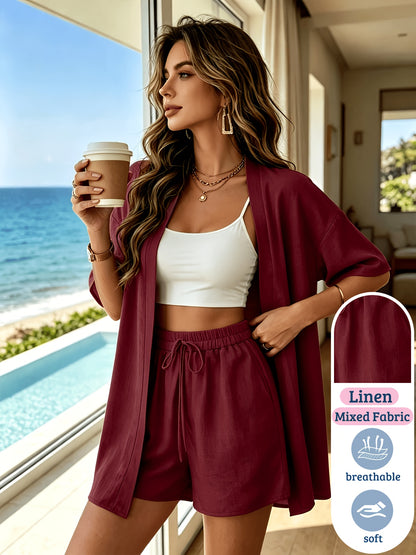Women's Casual 2-Piece Cardigan & Shorts Set, Lightweight Viscose Line