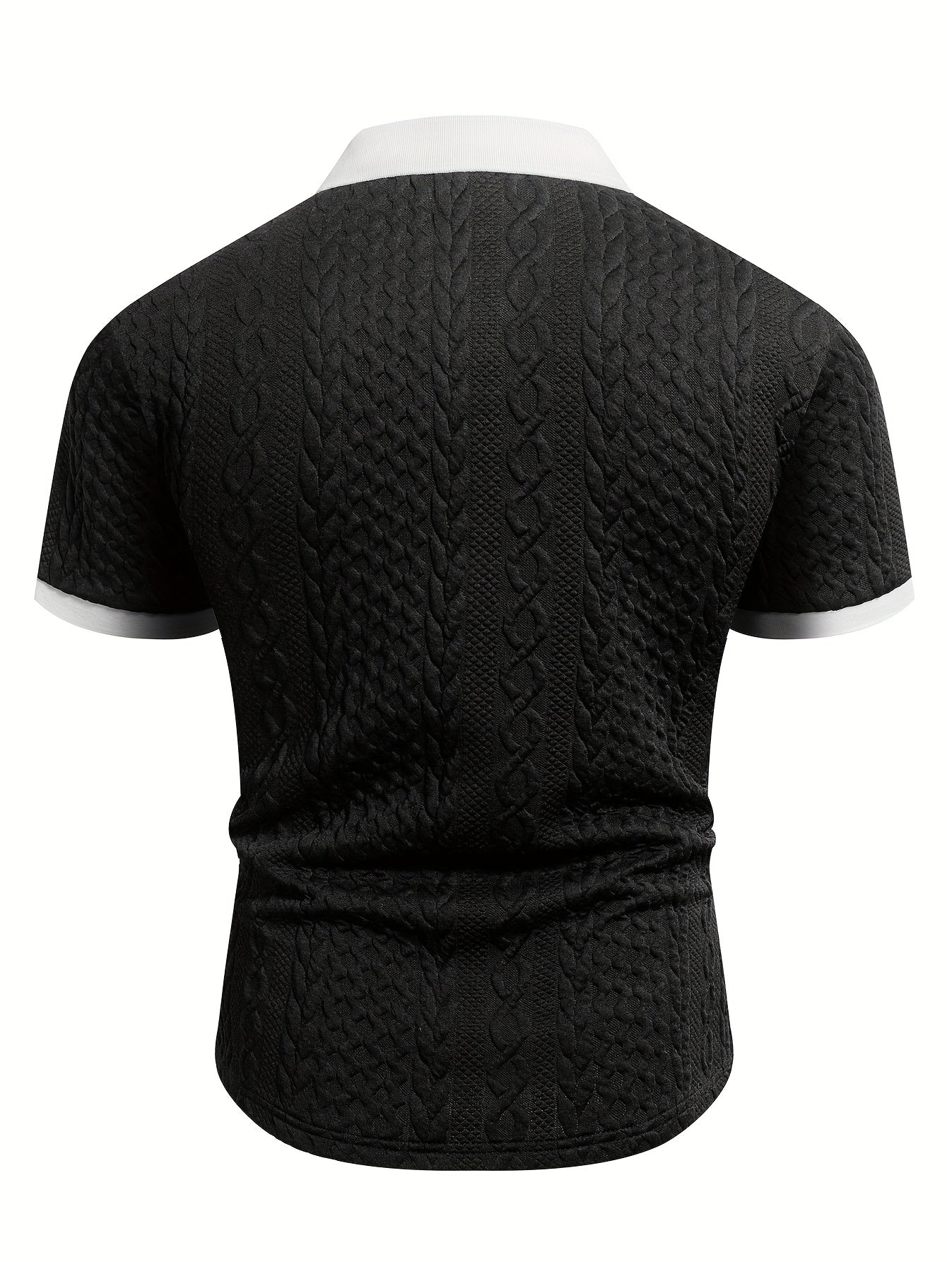 Summer Breathable Italian-style Color-blocked Light-mature Trendy Men's Shirt with V-neck, Slight Stretch, Jacquard Texture, Slim-fit Short Sleeves, Knitted - ayq