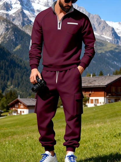 Men's New Product: Men's Casual Sportswear Set for Outdoor Workwear and Daily Commuting, Fashionable Hoodless Sweatshirt with Lining and Extra Thickness, Suitable for Outdoor Walks