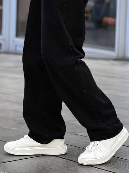 Teen Boys' Black Denim Straight Leg Jeans Mid Waist